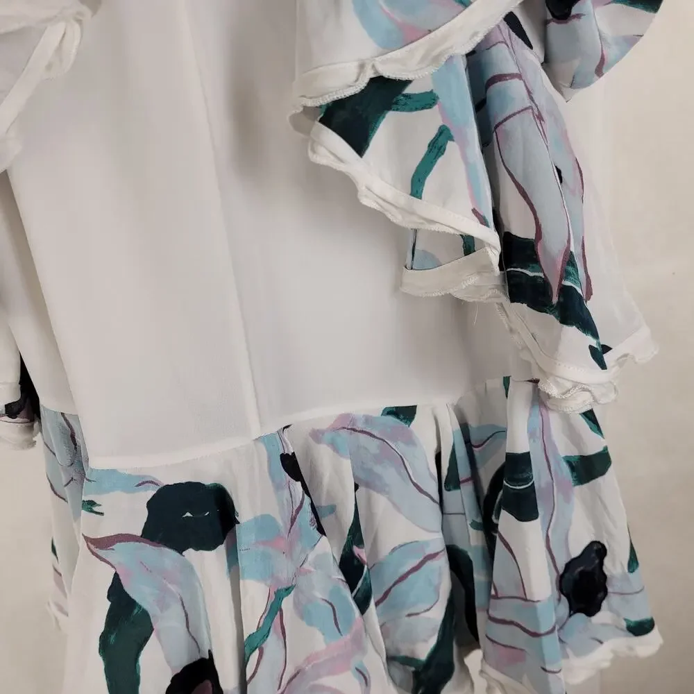 Tory Burch Louisa 100% silk floral pleated ruffled hem midi skirt Sz 6 feminine